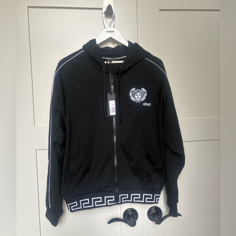 Authentic Versace Black Hoodie with White Trim
